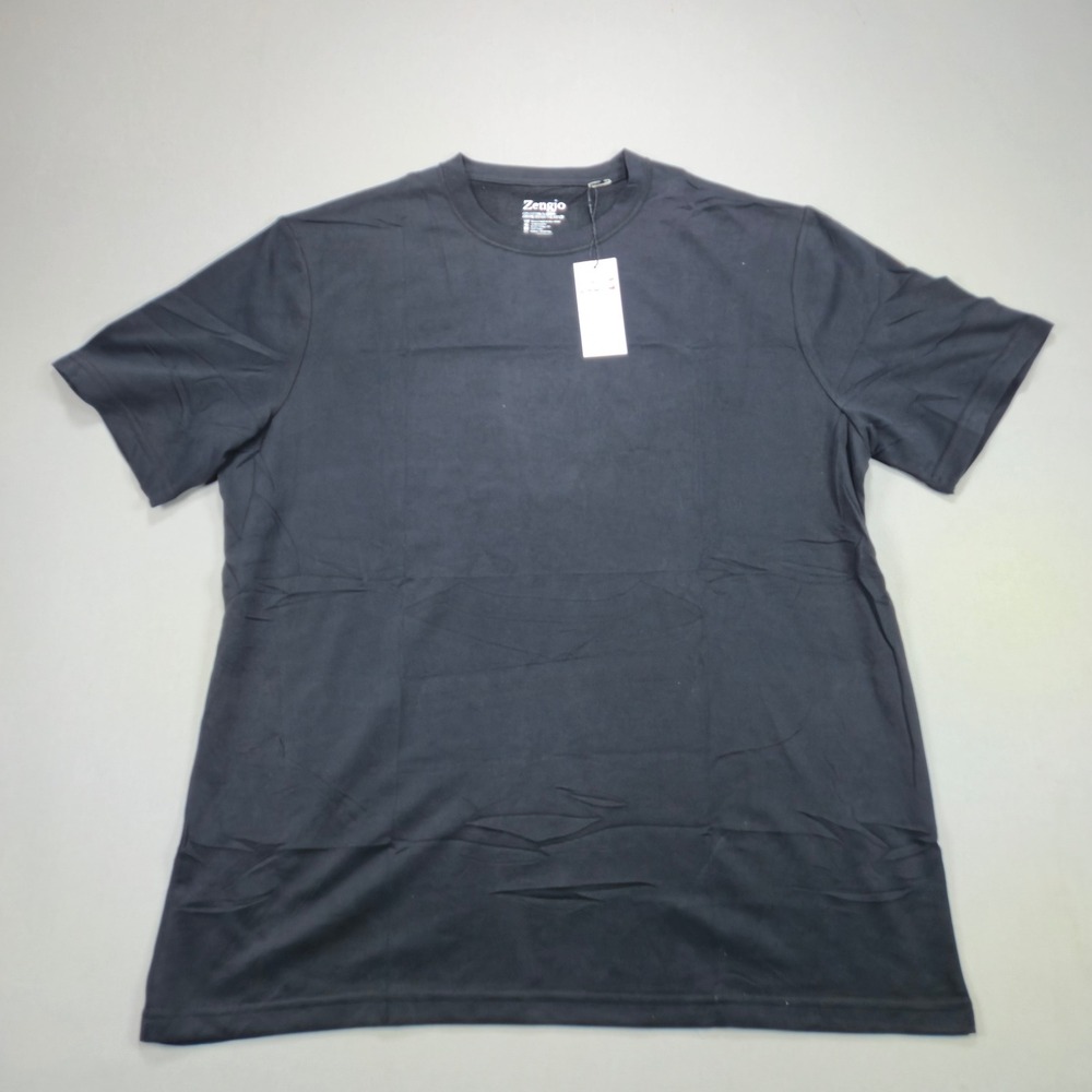 Zengjo T-Shirt Basic Crew Neck Solid Black Mens XL M726T New